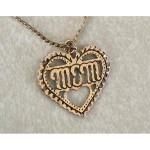 PPC 1950s 14kt yellow gold filled engraved MOM heart dainty necklace